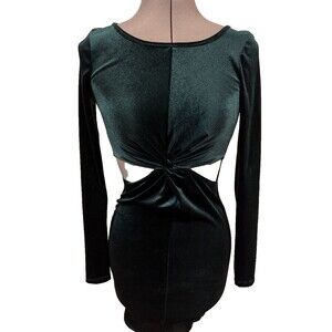 Green Velvet Long Sleeve Cutout Mini‎ Dress Party Cocktail Bodycon